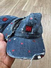 Distressed denim painted 6 panel cap