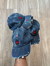 Distressed denim painted 6 panel cap