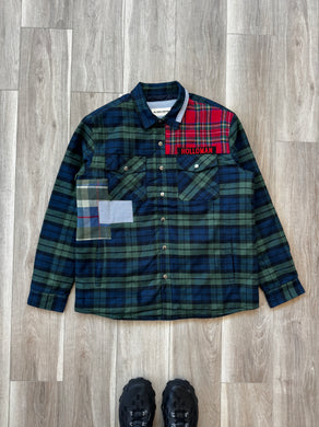 Quilted lined mixed plaid shacket
