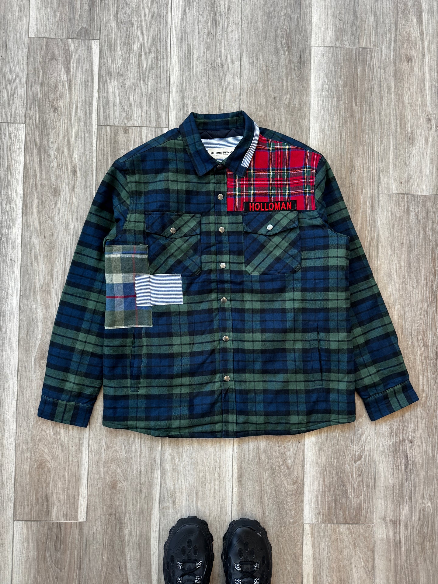 Quilted lined mixed plaid shacket