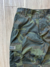 Dark wash camo cargo pants