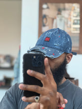 Distressed denim painted 6 panel cap