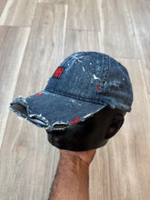 Distressed denim painted 6 panel cap