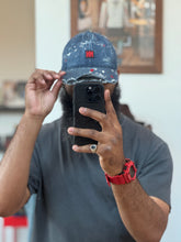 Distressed denim painted 6 panel cap