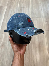 Distressed denim painted 6 panel cap