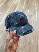 Distressed denim painted 6 panel cap