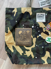 Custom camo patched tote bags