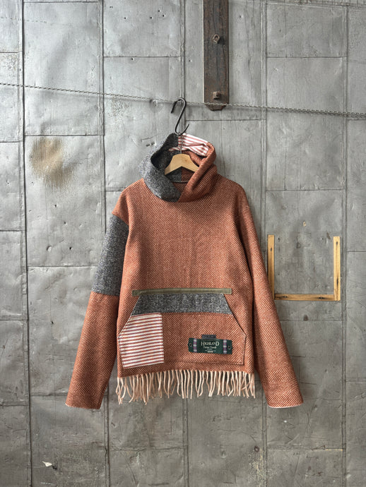 Wool fringe bottom hoodie (burnt orange) 1 of 1