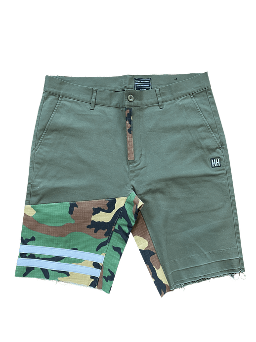 Olive / Camo raw edge shorts
