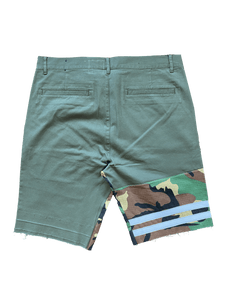 Olive / Camo raw edge shorts