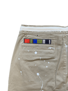 Random racing patch raw edge shorts