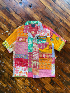 Patch work vintage textile camp shirt